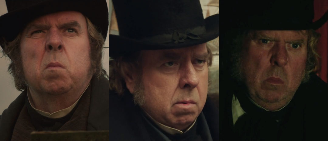 Timothy Spall i tre forskjellige scener som J.M.W. Turner i «Mr. Turner».