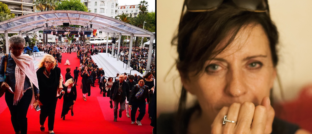 Fra venstre: Den røde løperen under Cannes-festivalen i 2019 og filmkritiker Christine Masson.