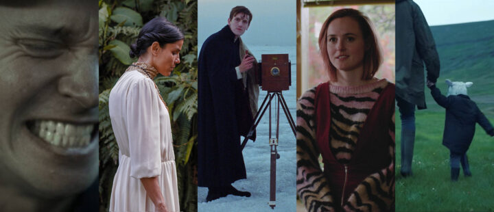 De nominerte til Nordisk råds filmpris 2022, fra venstre: «Den blinde mannen som ikke ville se Titanic» (Finland), «Clara Sola» (Sverige), «Vanskabte land» (Danmark), «Verdens verste menneske» (Norge) og «Lamb» (Island). 