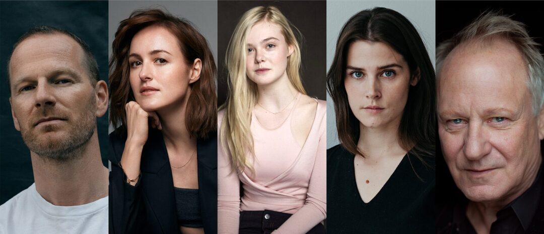 Joachim Trier, Renate Reinsve, Elle Fanning, Inga Ibsdotter Lilleaas og Stellan Skarsgård. (Foto: Nordisk Film.)