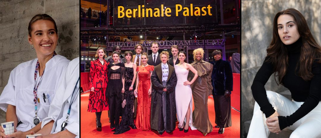 Fra venstre: Sofia Tjelta Sydness i «LIS» (Bilde: Lillian Julsvik / NRK), European Shooting Stars 2026 (Bilde: Harald Fuhr  / EFP / Berlinalen) og skuespillerportrett av Tjelta Sydness (Bilde: Ann Cathrin Buchardt). 