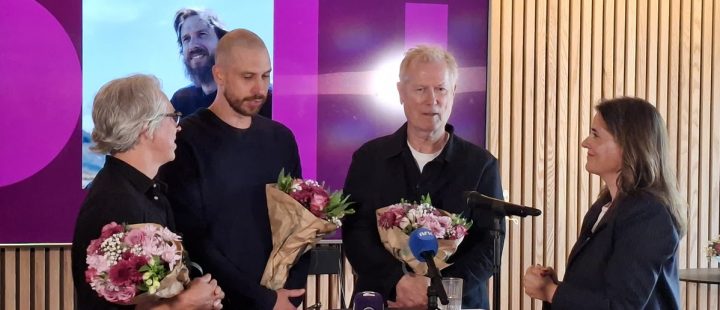 Produsent Håkon Øveraas, skuespiller Herbert Nordrum, regissør Hans Petter Moland og administrerende direktør Kjersti Mo, Norsk filminstitutt. (Foto: Norsk filminstitutt.)